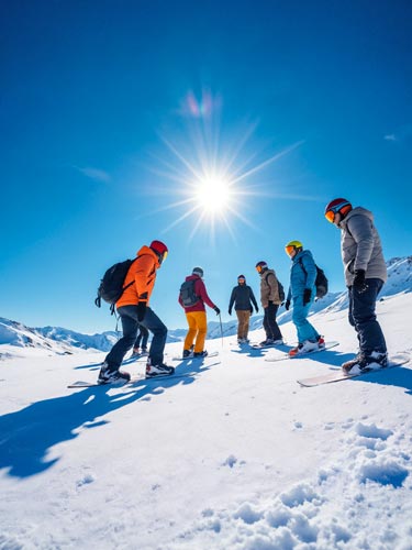 Giornata sulla neve: gruppo che scia