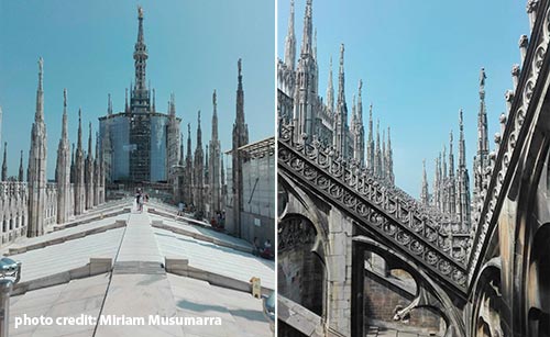 La Madonnina dorata e le terrazze del Duomo di Milano